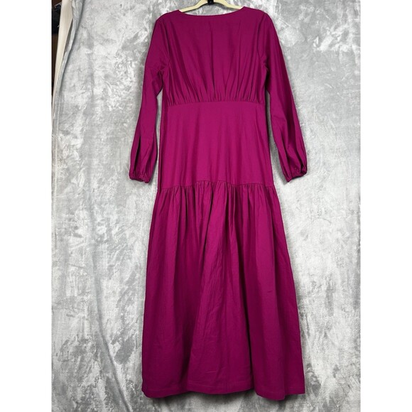 Free People Kendra  Dress Tiered Maxi Button Front Long Sleeve in Magenta Size L - Picture 10 of 13